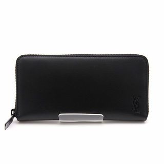 サンローラン(Saint Laurent)の美品 サンローラン パリ SAINT LAURENT 長財布 タイニー モノグラム 630201 1JB0U 1000 ブラック 黒 YSL ラウンド レザー イタリア製 黒革 ブランド財布(長財布)