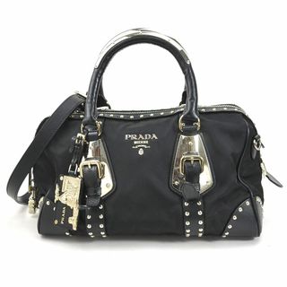 【美品】PRADA プラダ　ハンドバッグ　スタッズ　金具　三角プレート　レザー