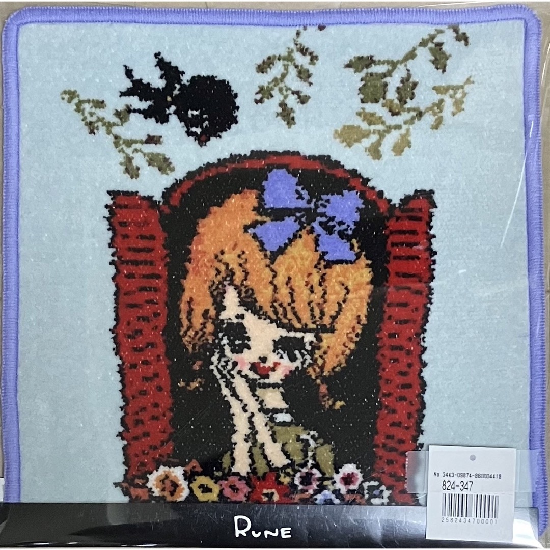 Enjeau(アーンジョー)の内藤ルネ　シェニール織りハンカチ　小鳥と少女 レディースのファッション小物(ハンカチ)の商品写真