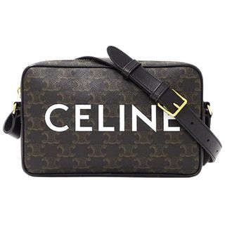 セリーヌ(celine)のセリーヌ CELINE バッグ レディース ブランド ショルダーバッグ トリオンフ ミディアムメッセンジャーバッグ ブラック CELINEプリント ロゴ 黒 コンパクト ミニバッグ 斜め掛け おしゃれ 【中古】(ショルダーバッグ)