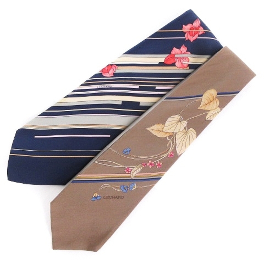 レオナール ネクタイ 2本セット おまとめ ワイドタイ シルク 花柄 茶 紺 | フリマアプリ ラクマ