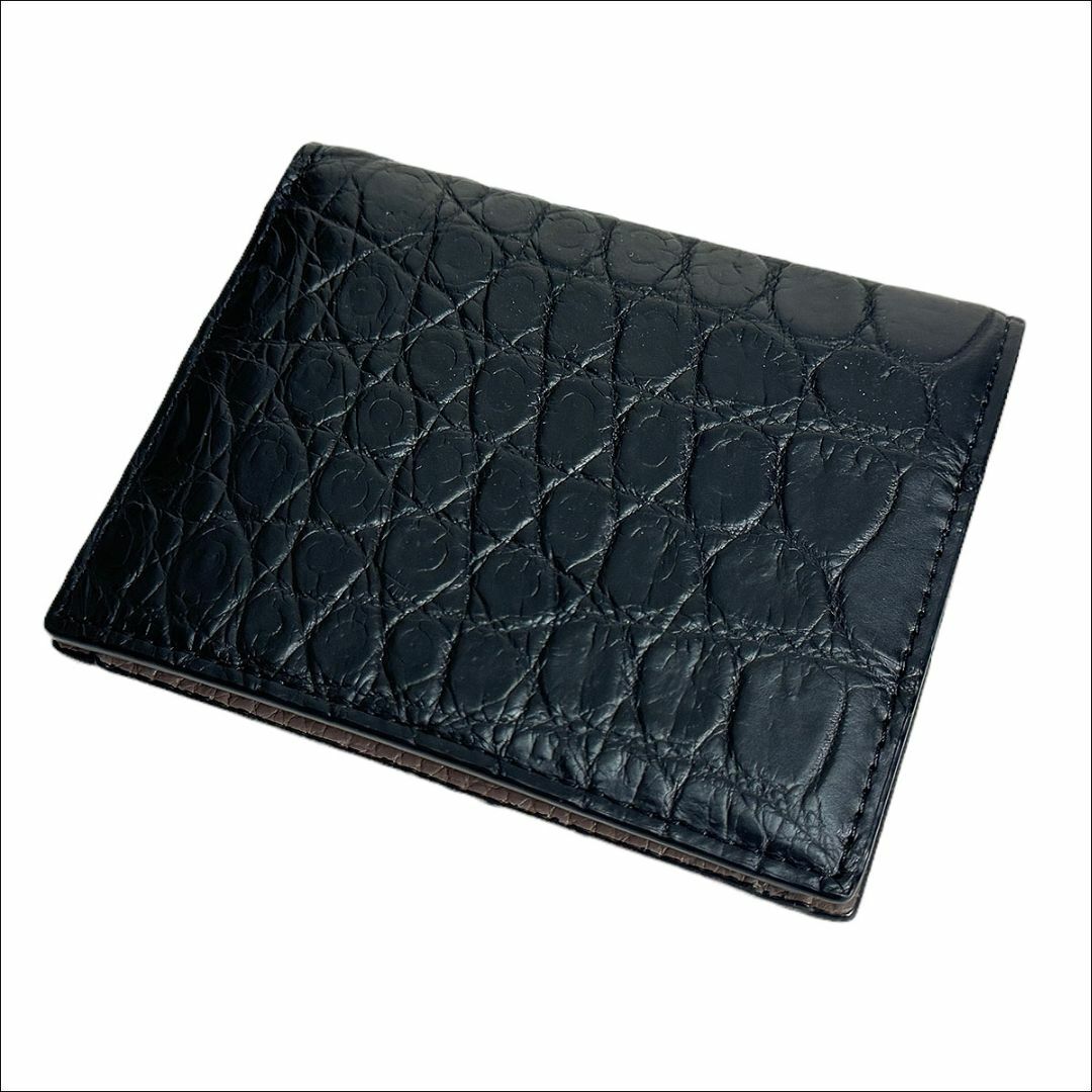 J6086新品 クロコダイル 二つ折り財布 GENUINE CROCODILE黒