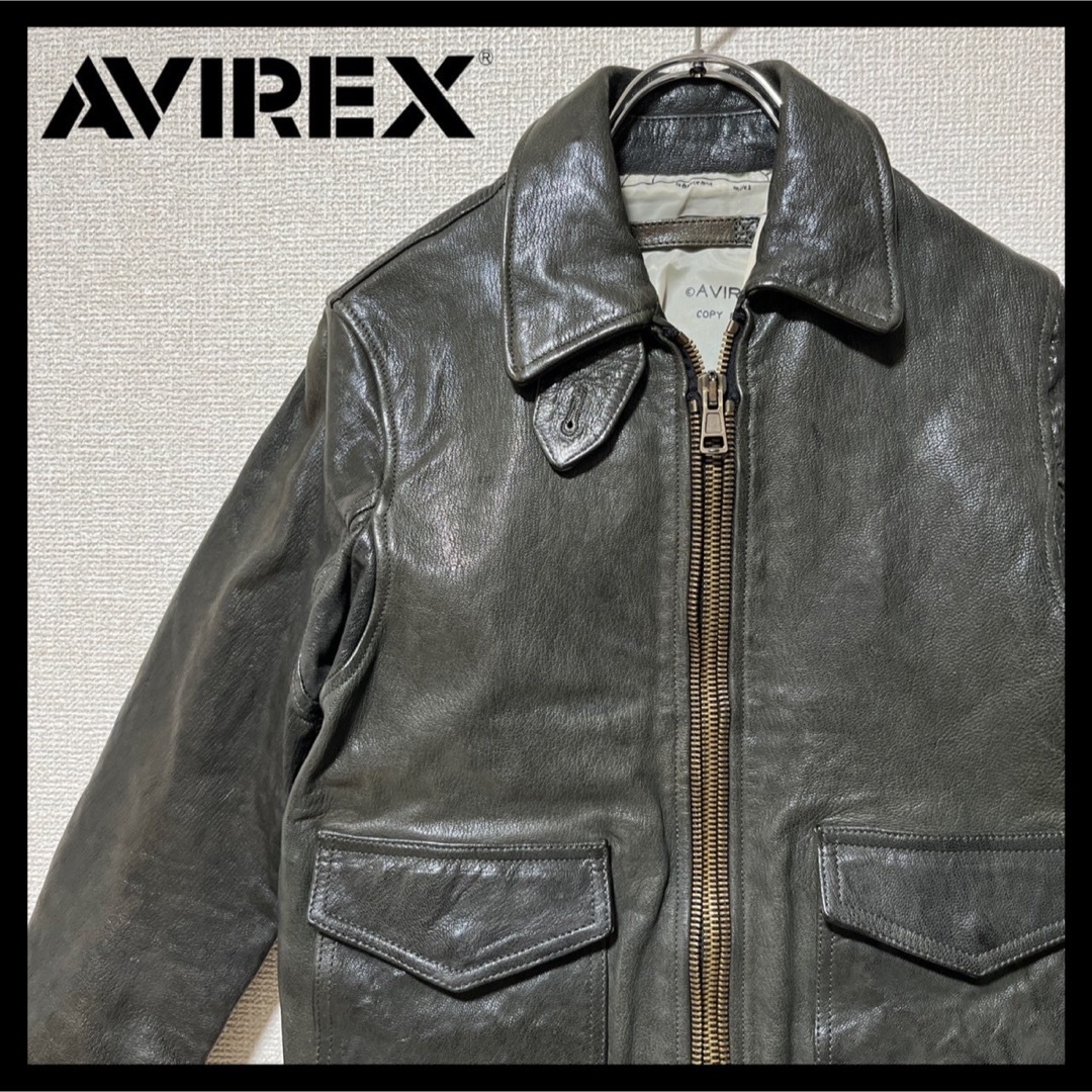 AVIREX - 【美品】AVIREX レザーブルゾン ミリタリーマップ裏地 40の