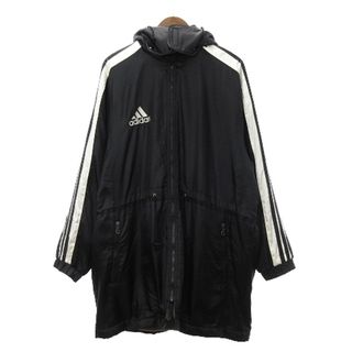 アディダス(adidas)のアディダス ベンチコート ロング 裏起毛 フード 取外し可 ライン 黒 M-L(その他)