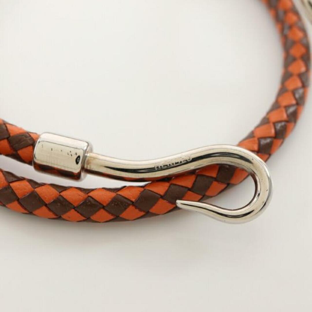 Hermes(エルメス)のジャンボチョーカー ブレスレット レザー オレンジ ブラウン シルバー 編み込み レディースのアクセサリー(ブレスレット/バングル)の商品写真