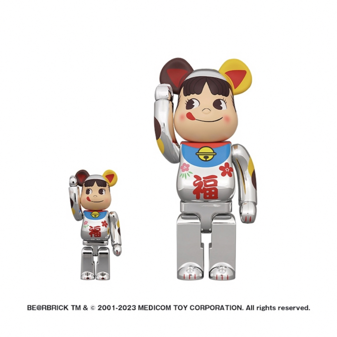 400%のみ ベアブリック 招き猫 ペコちゃん 福 銀メッキ BE@RBRICK