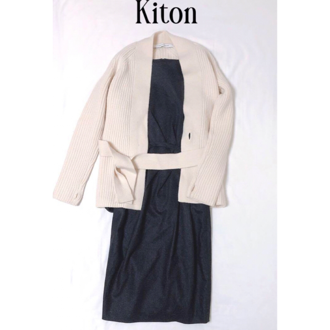 極 美品【Kiton】伊製　ウエストベルト ギャザー ワンピース