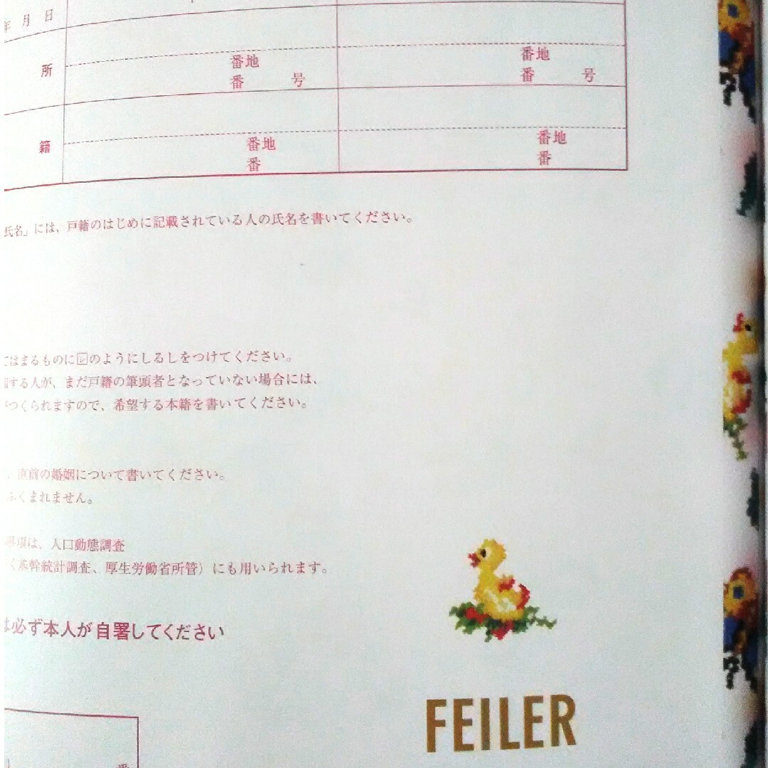 FEILER(フェイラー)のFEILERハイジ婚姻届 エンタメ/ホビーのコレクション(印刷物)の商品写真