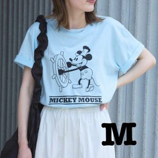 ディズニー(Disney)の新品　Disney ディズニー　蒸気船ウィリー　Tシャツ　ミッキー　ブルー　M(Tシャツ(半袖/袖なし))