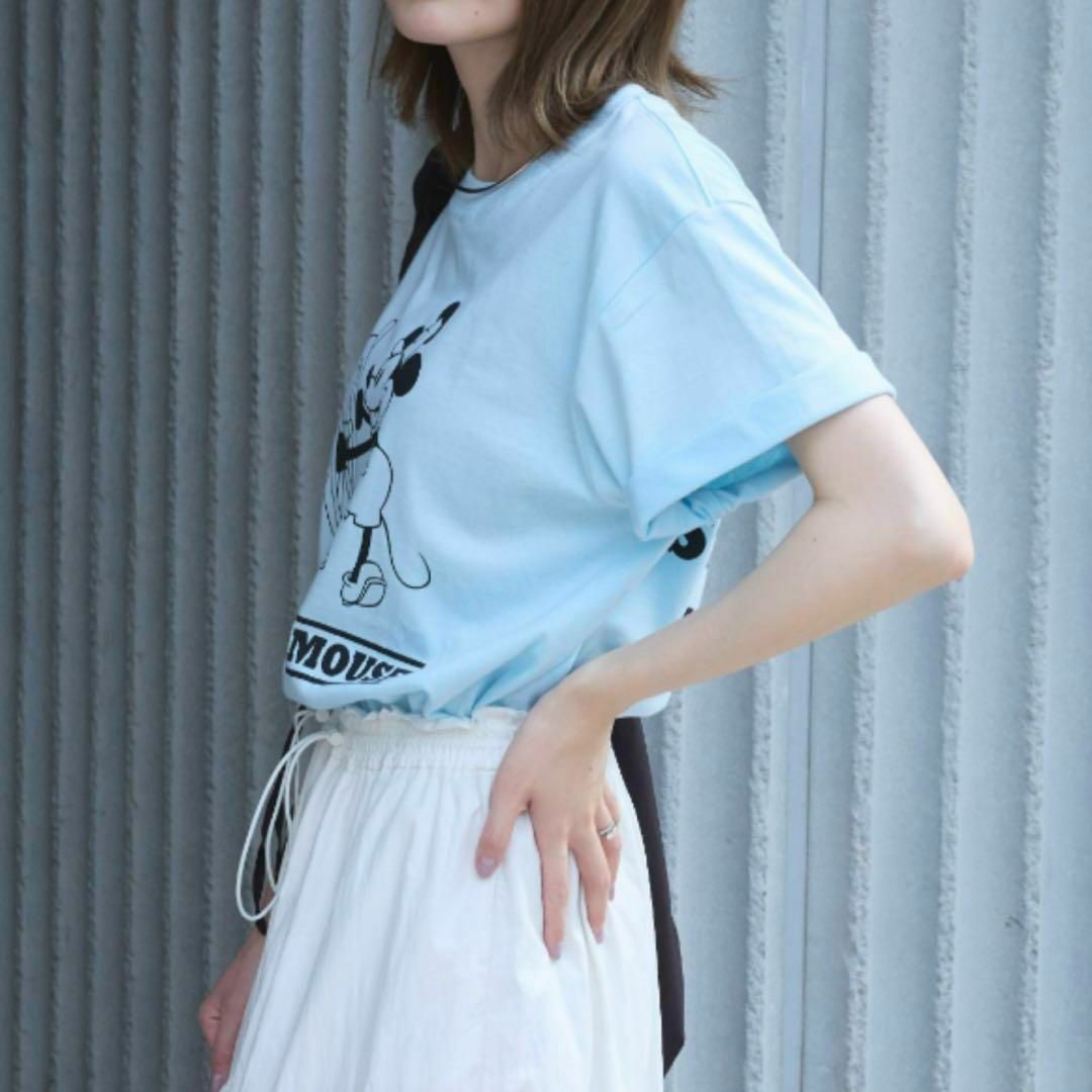 Disney(ディズニー)の新品　Disney ディズニー　蒸気船ウィリー　Tシャツ　ミッキー　ブルー　XL レディースのトップス(Tシャツ(半袖/袖なし))の商品写真