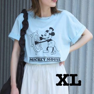 ディズニー(Disney)の新品　Disney ディズニー　蒸気船ウィリー　Tシャツ　ミッキー　ブルー　XL(Tシャツ(半袖/袖なし))