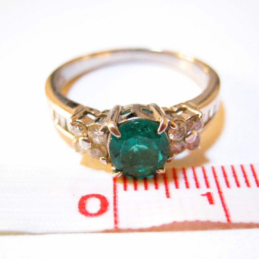 合成エメラルド リング プラチナ Pt900 メレダイヤモンド アクセサリー  レディースのアクセサリー(リング(指輪))の商品写真