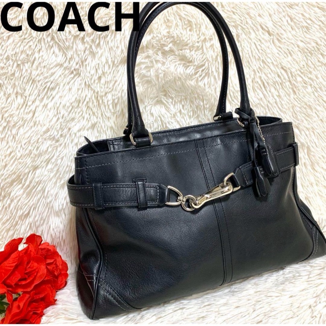 コーチ COACH ハンドバッグ ハンプトンズ サッチェル タッセル レザー 黒