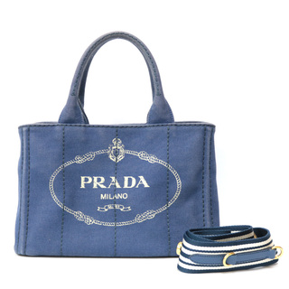セール PRADA プラダ カナパ トートバッグ ハンドバッグ ショルダーバッグ 2WAY バッグ ブルー デニム 青 レディース メンズ ファッション USED