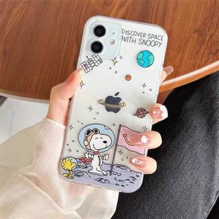 スマホカバー　スヌーピー　宇宙　惑星到着(iPhoneケース)