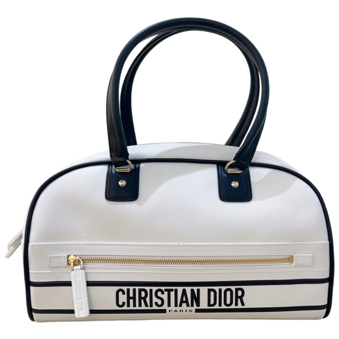 クリスチャン・ディオール Christian Dior ボーリングバッグ ホワイト/ブラック レザー レディース ハンドバッグ約20cmマチ