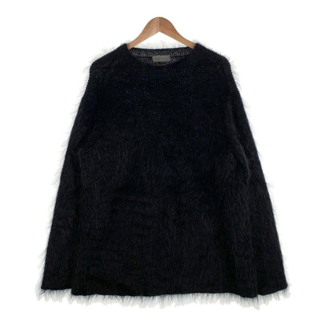 Yohji Yamamoto POUR HOMME  ヨウジヤマモト プールオム 10G HALF CARDIGAN FUR FINISH CREW NECK ハーフカーディガン ファーフィニッシュ クルーネック モヘア ブラック HE-K01-190 Size 3