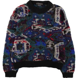 古着 PENINSULA COLLECTION HAND KNIT ハンドニット 総柄 ウールニットセーター メンズM ヴィンテージ /eaa393587(ニット/セーター)