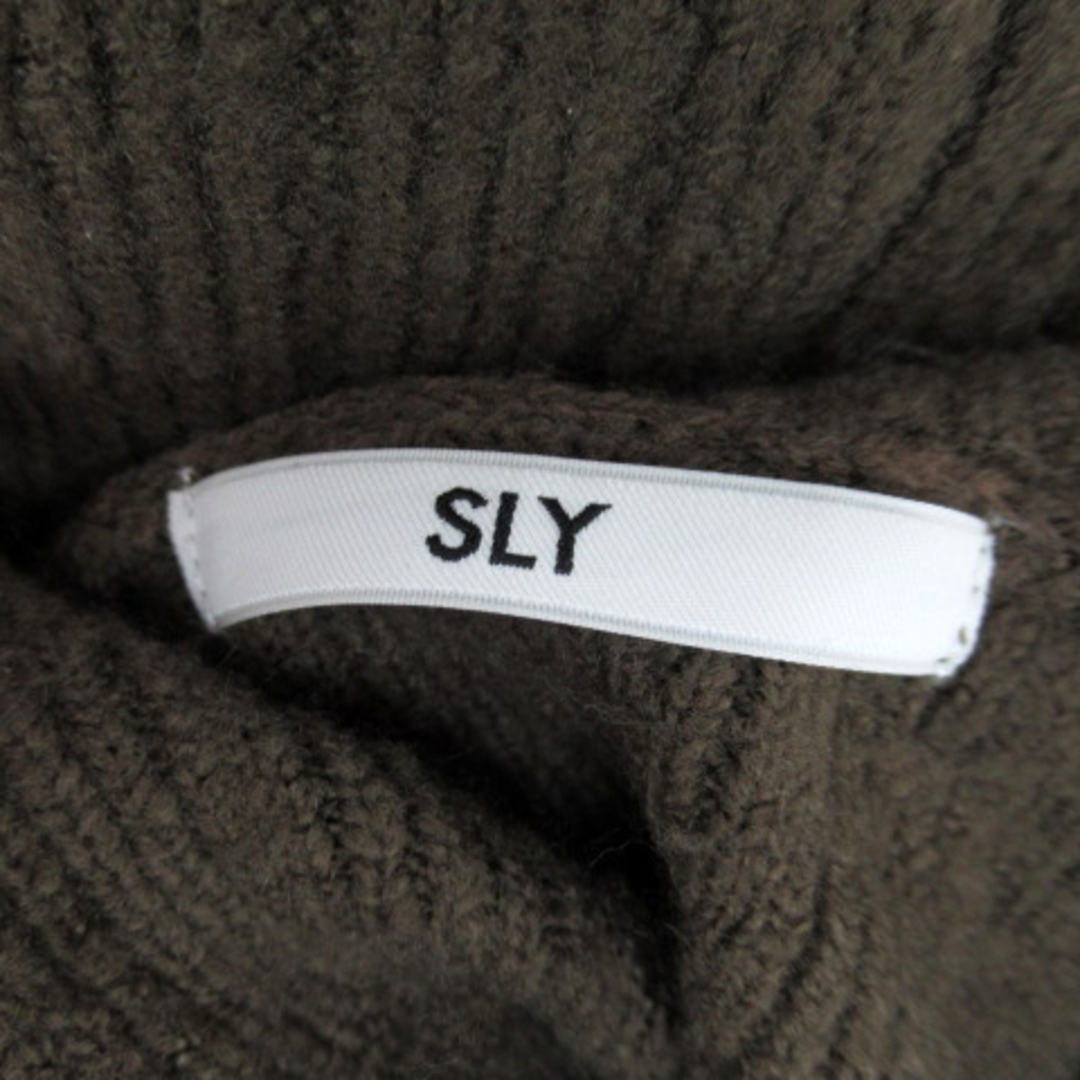 SLY(スライ)のスライ SLY ニットワンピース ミニ丈 長袖 ハイネック ベルト付 F カーキ レディースのワンピース(ひざ丈ワンピース)の商品写真