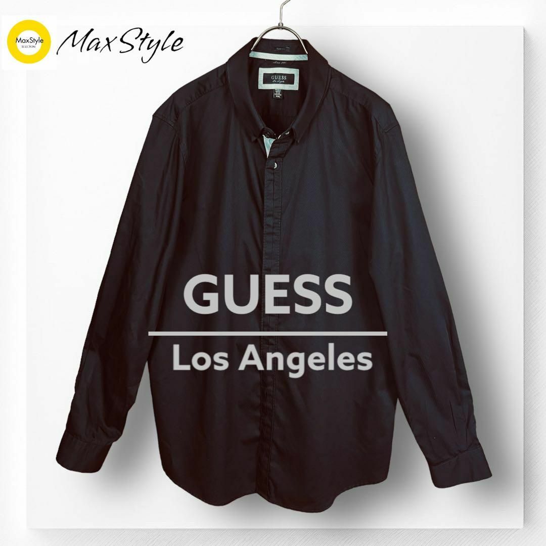 GUESS(ゲス)の【ゲス】GUESS 長袖 シャツ ストライプ ブラック 2XL ゆるだぼ メンズ メンズのトップス(シャツ)の商品写真