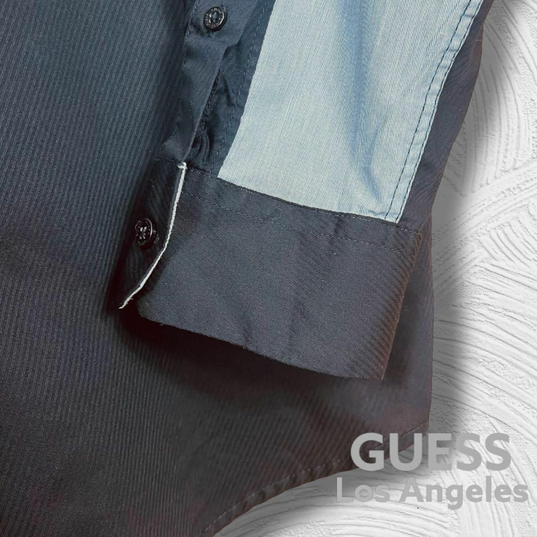 GUESS(ゲス)の【ゲス】GUESS 長袖 シャツ ストライプ ブラック 2XL ゆるだぼ メンズ メンズのトップス(シャツ)の商品写真
