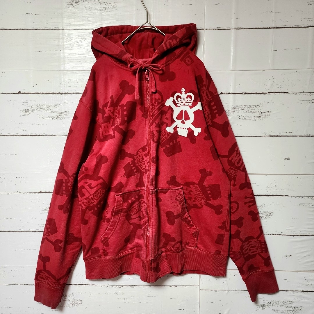 OLD STUSSY スカル　ジップパーカー　AUTHENTICシリーズ