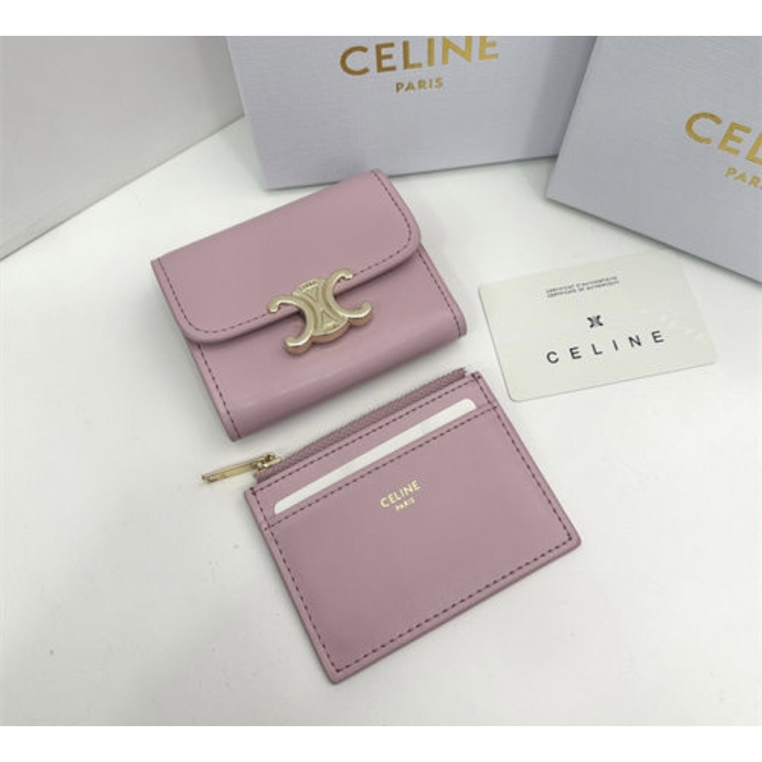 CELINE セリーヌ トリオンフ 三つ折り財布 ピンク 小銭入れ コインケース