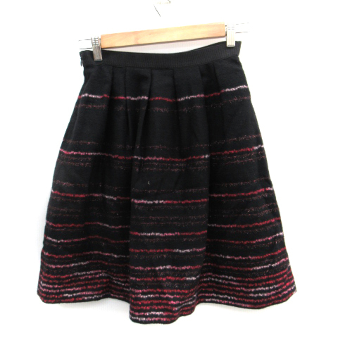 ANAYI(アナイ)のアナイ ANAYI フレアスカート ひざ丈 ボーダー柄 ウール 36 黒 ピンク レディースのスカート(ひざ丈スカート)の商品写真