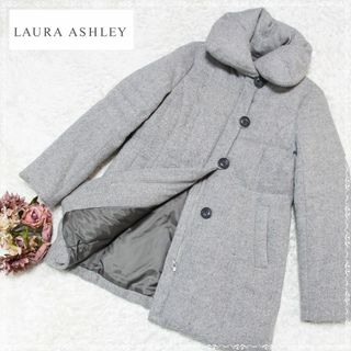 ローラアシュレイ(LAURA ASHLEY)のローラアシュレイ　ダウンコート　7S　ボリュームカラー　ウール　ツイード　グレー(ダウンコート)