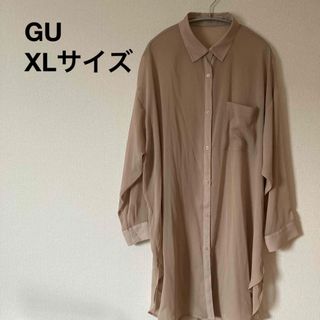 ジーユー(GU)のGU ジーユー　ベージュ　シアー　シャツ　長袖　ロング　美品　レディース　XL(シャツ/ブラウス(長袖/七分))