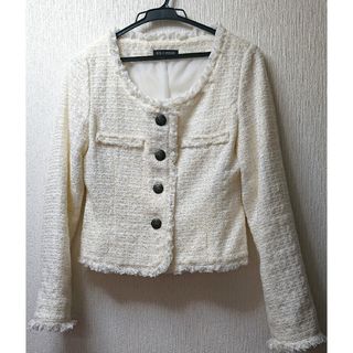 ミッシュマッシュ(MISCH MASCH)の【美品】女子力高め♡MISCH MASCH  ツイード ノーカラージャケット 白(ノーカラージャケット)