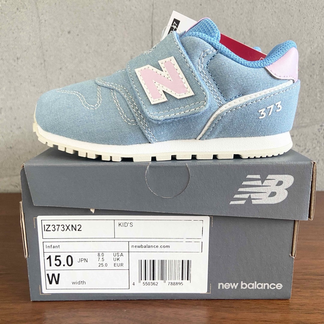 New Balance(ニューバランス)の【新品】15センチ ピンク×デニム ニューバランス スニーカー キッズ キッズ/ベビー/マタニティのキッズ靴/シューズ(15cm~)(スニーカー)の商品写真