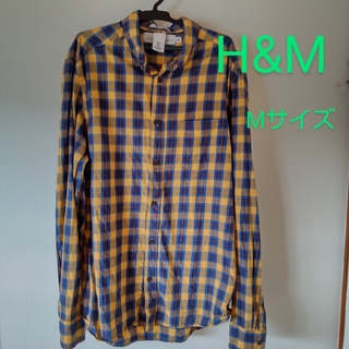 エイチアンドエム(H&M)のH&M メンズ 長袖 チェックシャツ 黄色と青のチェック 送料無料(シャツ)