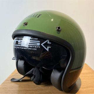 S53-54cmジェットヘルメットアカボドグリーンバイトヘルメットおしゃれ(ヘルメット/シールド)