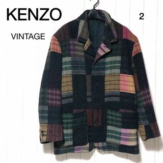 ケンゾー(KENZO)のKENZO ウールコート 2/ケンゾー ヴィンテージ  パッチワーク チェック(チェスターコート)