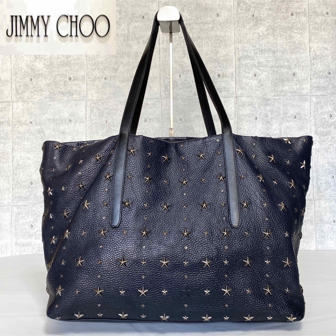 JIMMY CHOO - 【良品】JIMMY CHOO PIMLICO ネイビー スタッズ トート ...