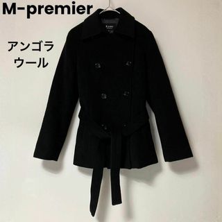 ks134 M-premier Pコート 黒 シンプル アンゴラ、ウール混(ピーコート)