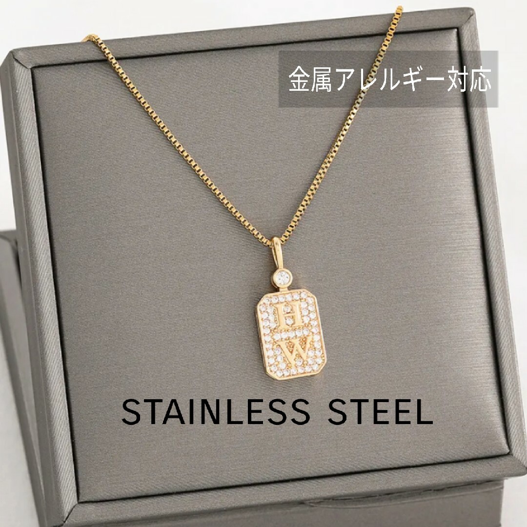 ●stainless●限定再入荷●ステンレスジルコンHWネックレス◇ゴールド レディースのアクセサリー(ネックレス)の商品写真