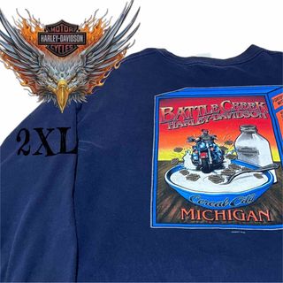 ハーレーダビッドソン(Harley Davidson)の希少2XL★HARLEY-DAVIDSON 鷹・バイクプリント ロンT Tシャツ(Tシャツ/カットソー(七分/長袖))