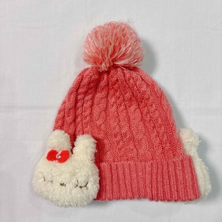 ニットプランナー(KP)のkpDECO うさぎ付きニット帽　Mサイズ 51〜53cm ピンク　可愛い(帽子)