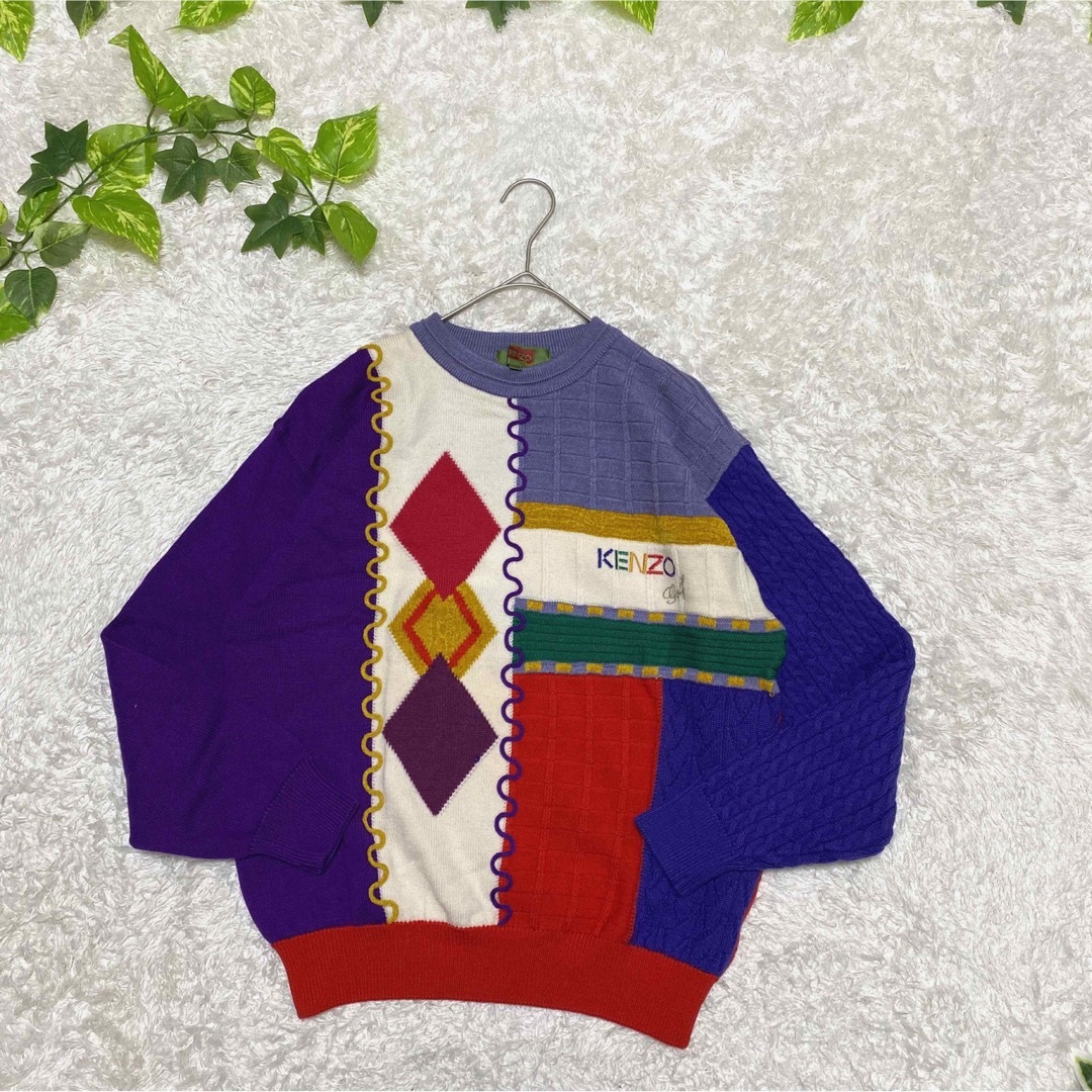 KENZO ケンゾー 柄ニット マルチカラー 刺繍 デザイン 肉厚 レトロ