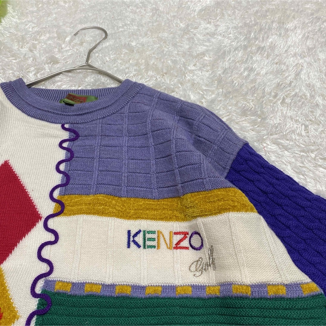 KENZO ケンゾー　柄ニット　マルチカラー　刺繍　デザイン　肉厚　レトロ メンズのトップス(ニット/セーター)の商品写真