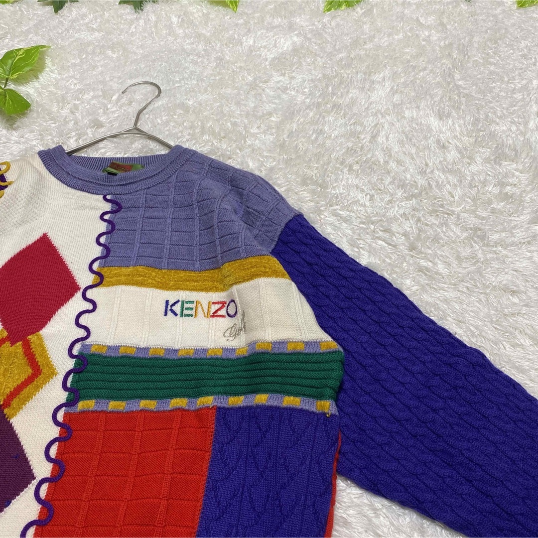 KENZO ケンゾー　柄ニット　マルチカラー　刺繍　デザイン　肉厚　レトロ メンズのトップス(ニット/セーター)の商品写真