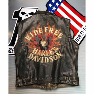 ハーレーダビッドソン(Harley Davidson)の 【稀少モデル！刺繍！入手困難】ハーレーダビッドソン　本革製　ライダース　ベスト(ライダースジャケット)