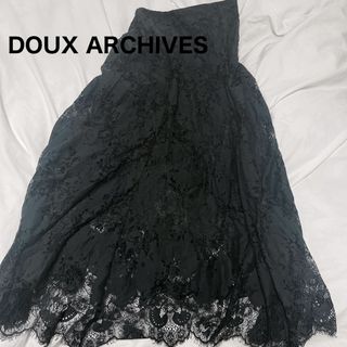 ドゥアルシーヴ(Doux archives)の美品　DOUX ARCHIVES  レース花柄ロングスカート　ブラック　M(ロングスカート)