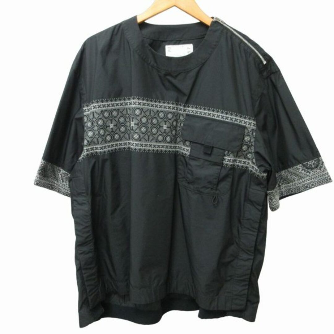 サカイ 美品 22SS オーバーサイズ プルオーバー Tシャツ 切替 黒 355cm身幅