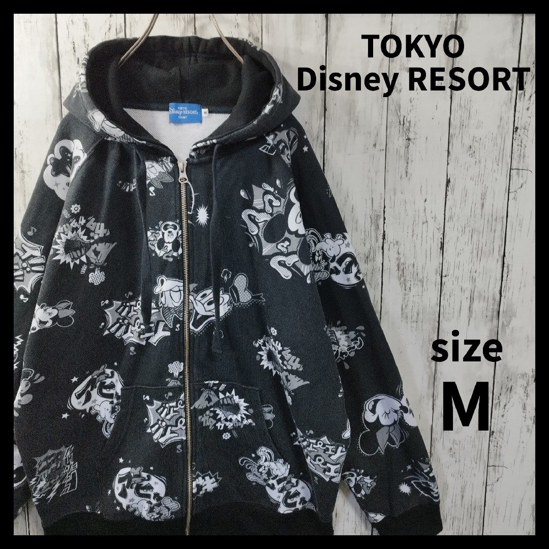 Disney - 【TOKYO Disney RESORT】総柄ジップアップパーカー 裏毛