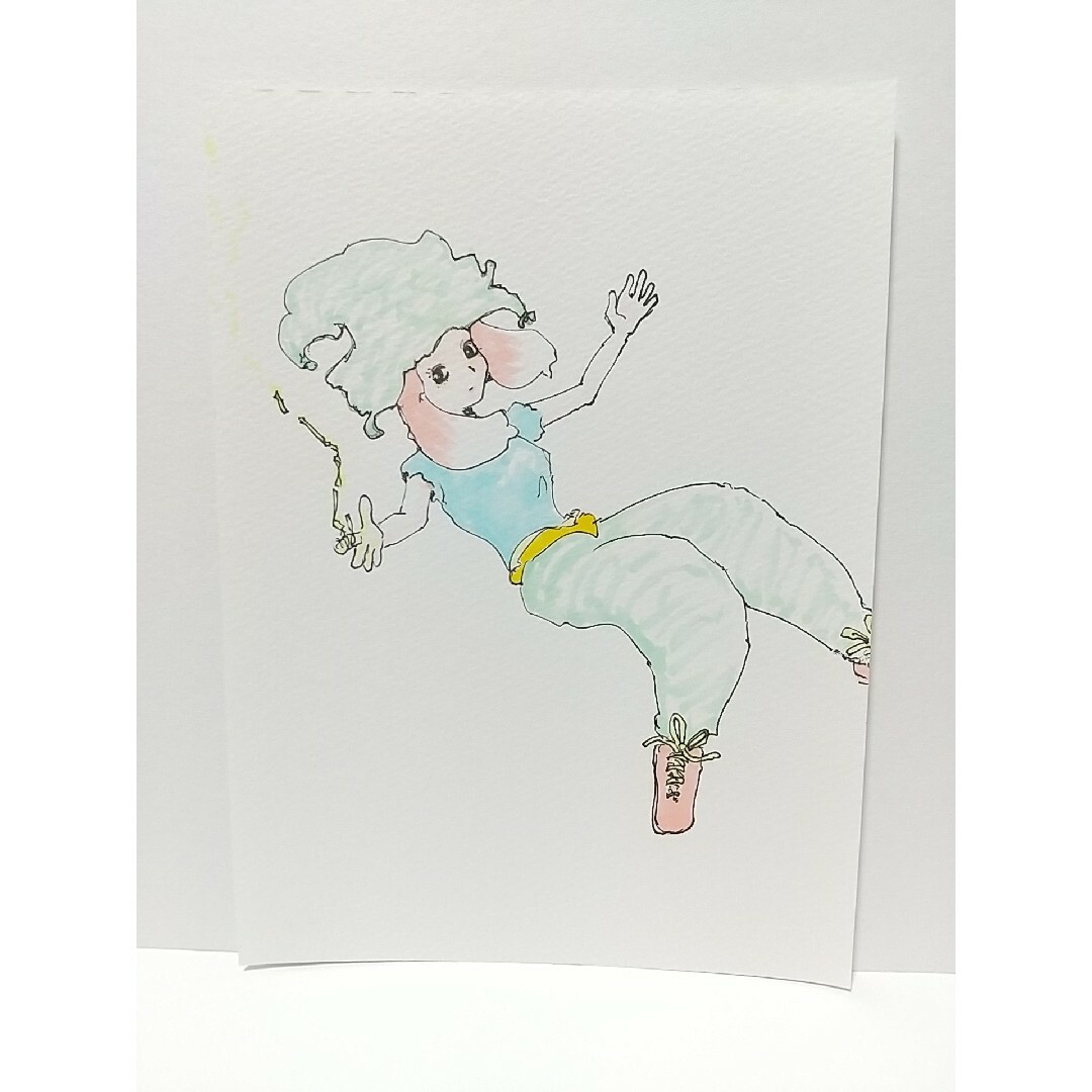 オリジナルイラスト 手描きイラスト 女の子 ハンドメイド 絵 カラー コピック ハンドメイドのインテリア/家具(アート/写真)の商品写真