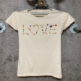 ビーズ 刺繍 ラブ Tシャツ ハート ビジュー リボン ゆるふわ 花 フラワー (Tシャツ(半袖/袖なし))