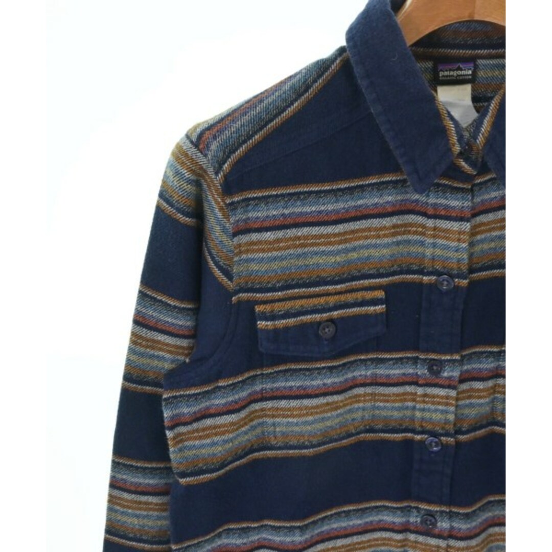 patagonia(パタゴニア)のpatagonia パタゴニア カジュアルシャツ S 紺x茶等(ボーダー) 【古着】【中古】 レディースのトップス(シャツ/ブラウス(長袖/七分))の商品写真